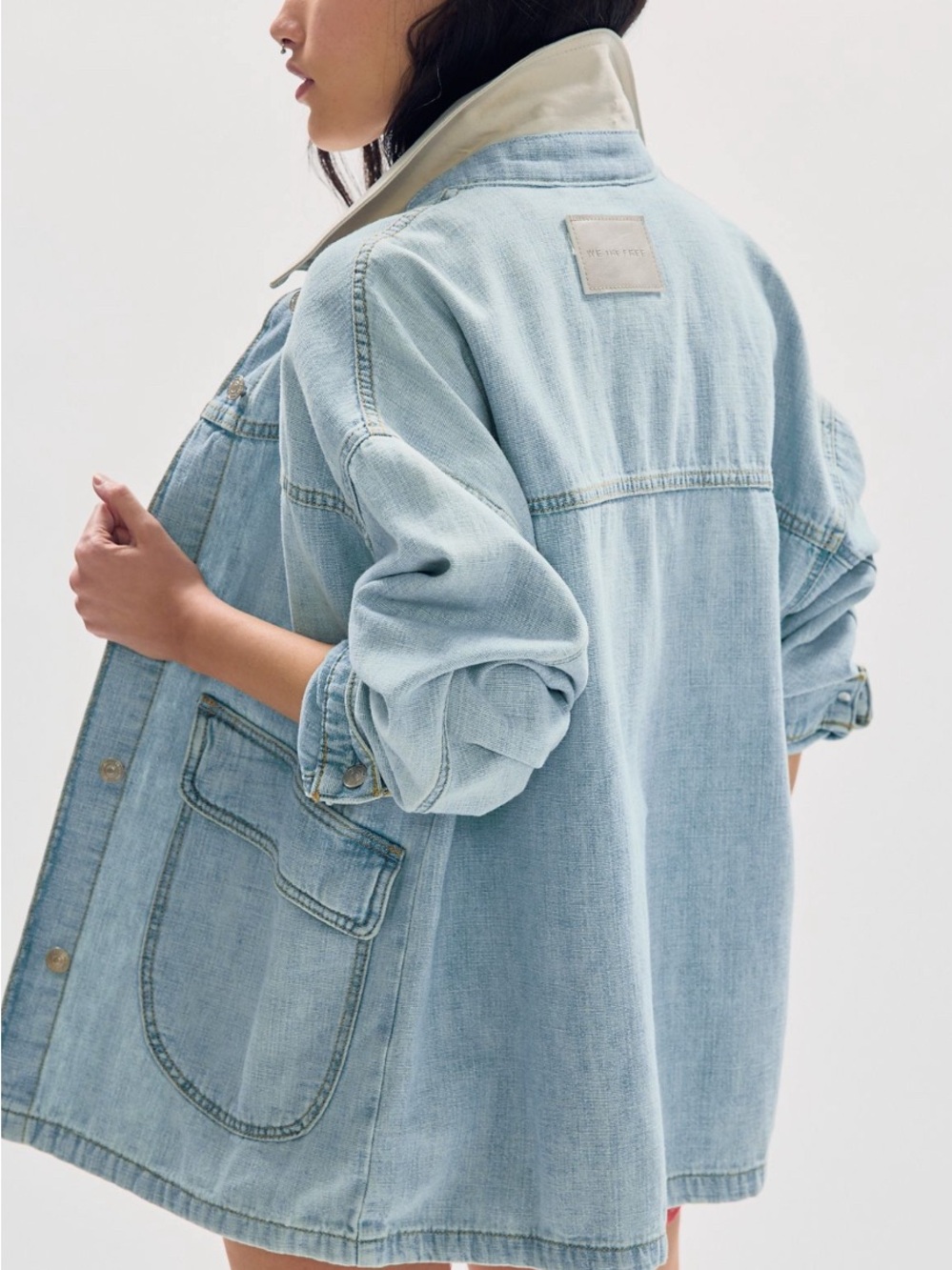 We the Free Lemon Light Wash Denim Jacket - Oversized Sz S/M